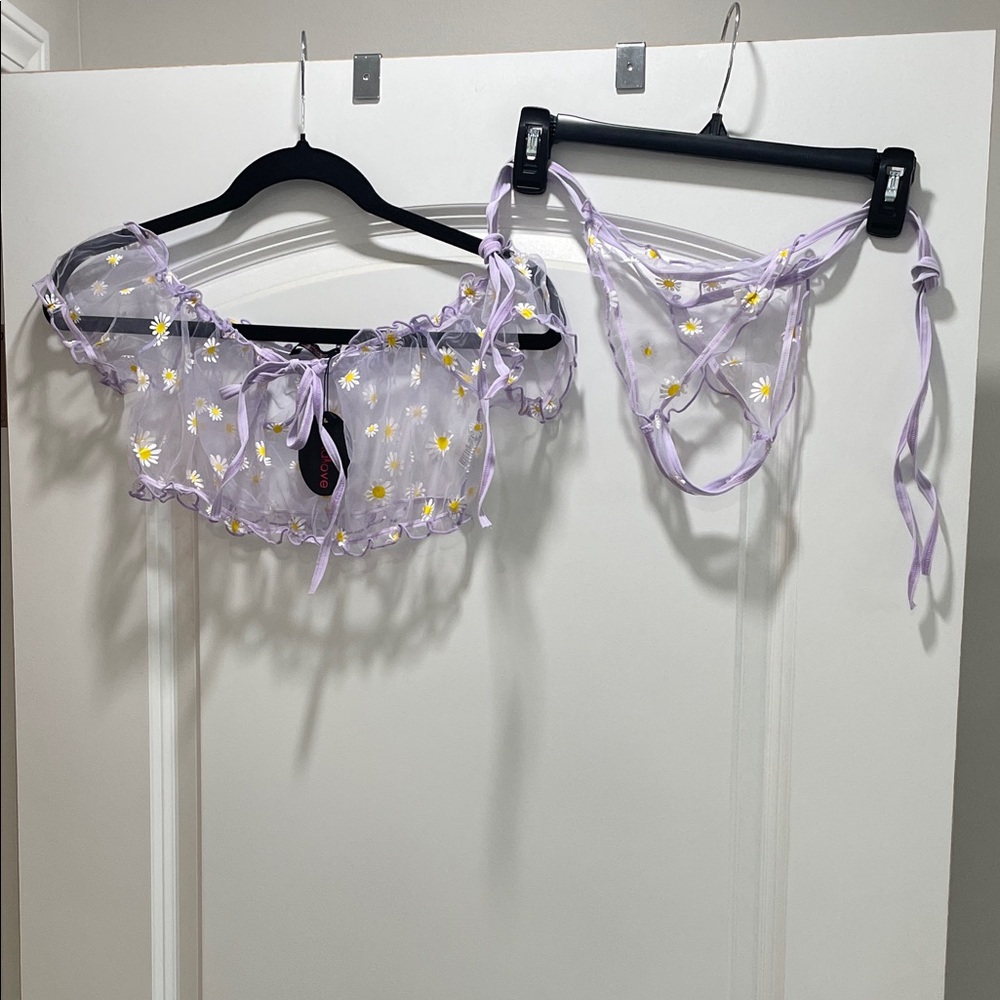 Lavender Daisy Sheer Lingerie Set
